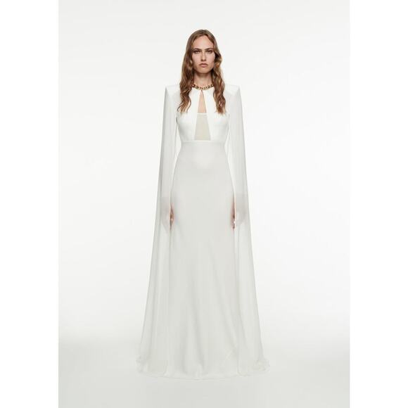 Roland Mouret Long Sleeve Bridal Wedding Cape Gown White Size 10 - Picture 3 of 12